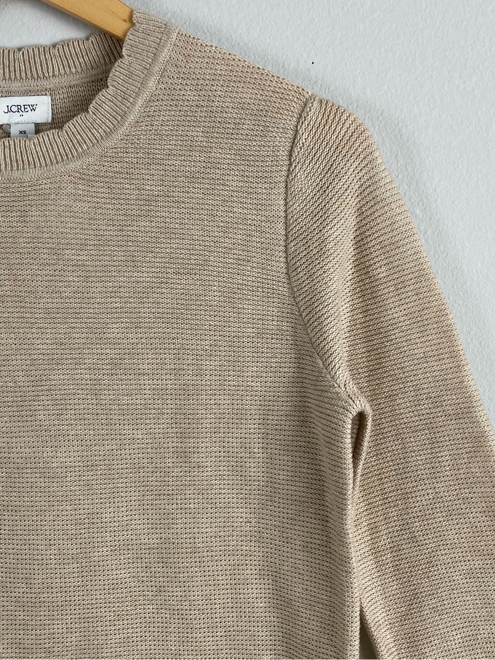 J. Crew Factory Scalloped Long Sleeve Crewneck Sweater | Heather Sandalwood - Picture 10 of 16